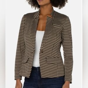 NWT Liverpool Los Angeles Women Brown/Cream Houndstooth Blazer Jacket Size L